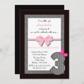 Invitation 3ème anniversaire de petites filles (Devant / Derrière)