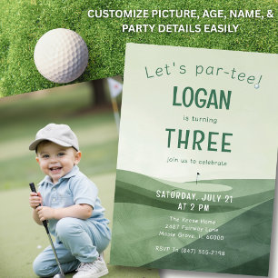 Invitation 3ème Anniversaire Golf Par-tee Aquarelle Photo Tou