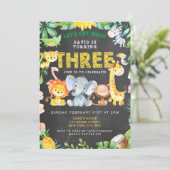 Invitation 3ème garçon Anniversaire Safari Animaux Chalkboard (Debout devant)