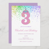 Invitation 3rd birthday in pink and lilac birthday party (Devant / Derrière)