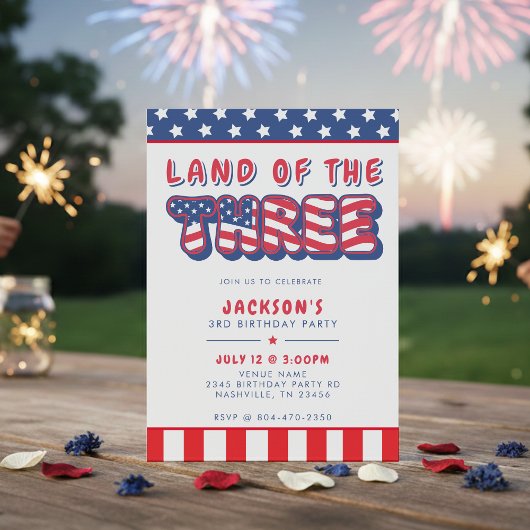 Invitation 3rd Birthday Party Patriotic USA Flag July 4th