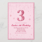Invitation 3rd Pink Glitter Birthday | Sparkle Glitter  (Devant)