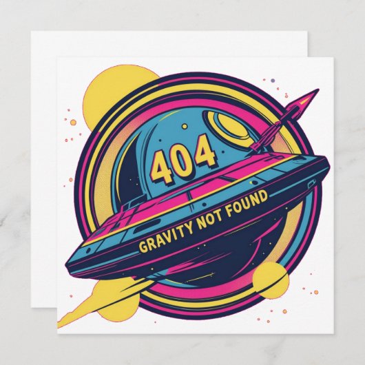 Invitation 404 Gravité introuvable - Art Spop Rétro (Devant / Derrière)