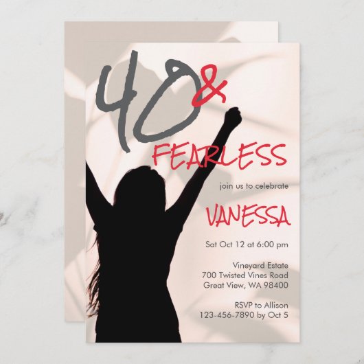 Invitation 40 and Fearless Edgy Name Font 40th Birthday (Devant / Derrière)