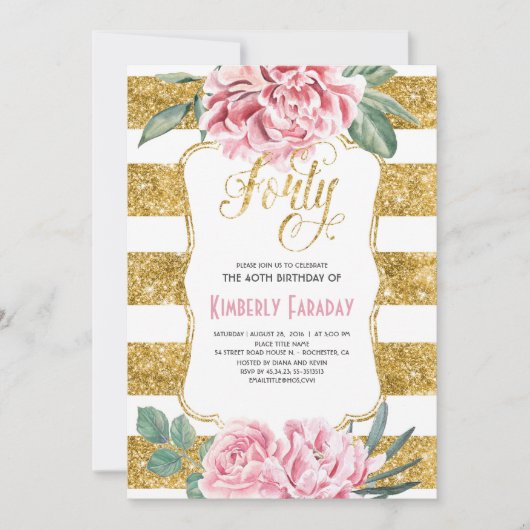 Invitation 40 Anniversaire - Floral Gold - Glam (Devant)