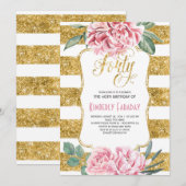 Invitation 40 Anniversaire - Floral Gold - Glam (Devant / Derrière)