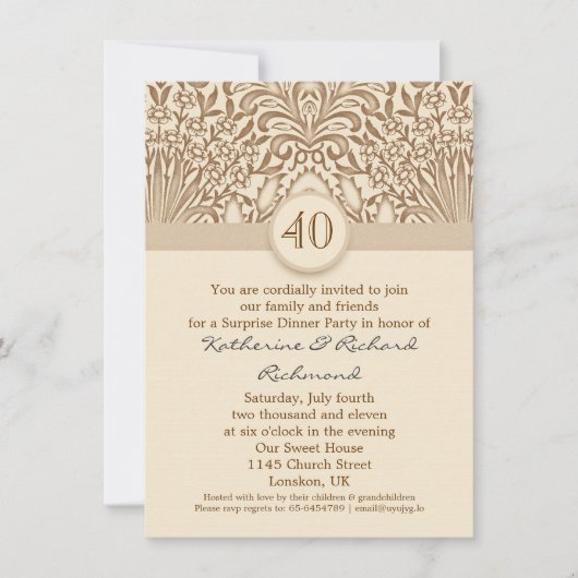 Invitation 40 ans de mariage anniversaire de mariage vintage  (Devant)