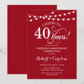 Invitation 40 ans de mariage Rubis Rouge (Devant / Derrière)