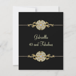 Invitation 40 ans et Fabuleux Anniversaire Or Noir Bijou Trim