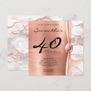 Invitation 40 ans et Fabuleux Anniversaire Rose Gold et Agate