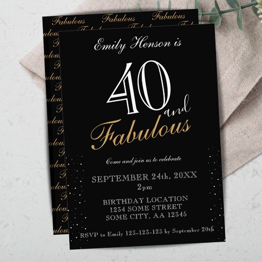 Invitation 40 ans et Fabuleux Élégant écriture Anniversaire