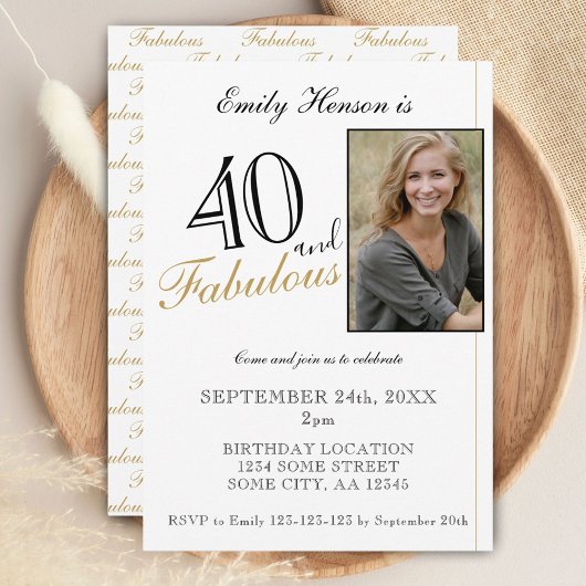 Invitation 40 ans et Fabuleux Élégant Script Photo Anniversai