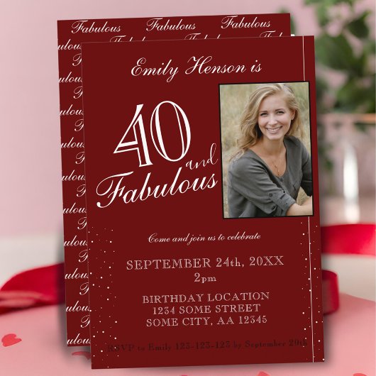 Invitation 40 ans et Fabuleux Élégant Script Photo Anniversai