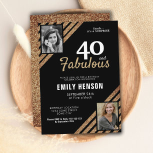 Invitation 40 ans et fabuleux Paillettes dorées 2 Photo 40e a