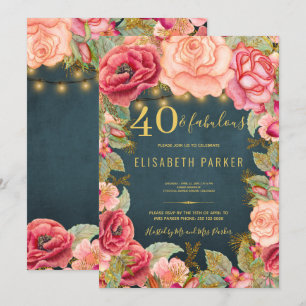 Invitation 40 ans et merveilleux, élégante fête florale pour