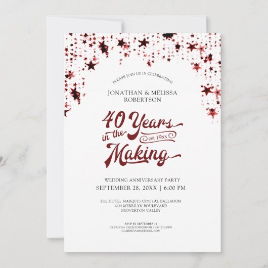 Invitation 40 ans Étoiles Rouge Rubis 40 ANS (Devant)
