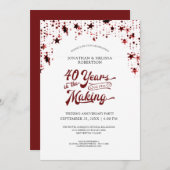 Invitation 40 ans Étoiles Rouge Rubis 40 ANS (Devant / Derrière)