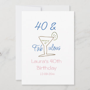 Invitation 40 ans & fabulous bleu nom date martini g