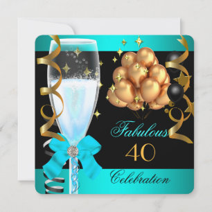 Invitation 40 ans Fabulueux Bleu Sarcelle Or 40e Anniversaire