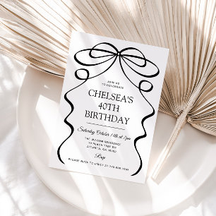 Invitation 40 ans minimaliste avec un nœud noir de