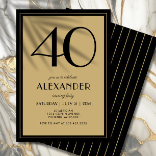 Invitation 40 ans Moderne Minimaliste Noir et Or p