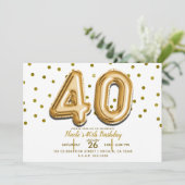 Invitation 40 Ballons Dorés et Confettis Fête d'anniversaire (Debout devant)