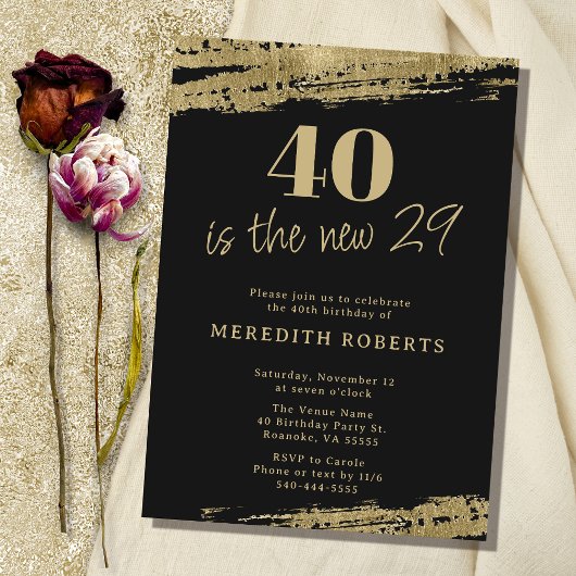 Invitation 40 est la nouvelle 29 Gold Black 40th Birthday Par