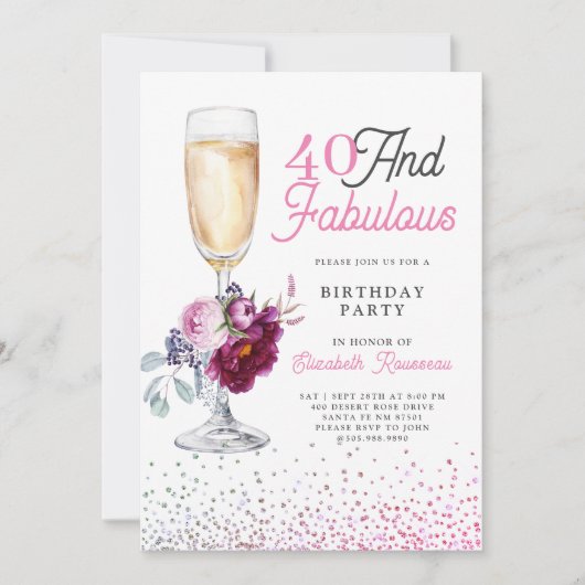 Invitation 40 Et Fabuleuse fête d'anniversaire (Devant)