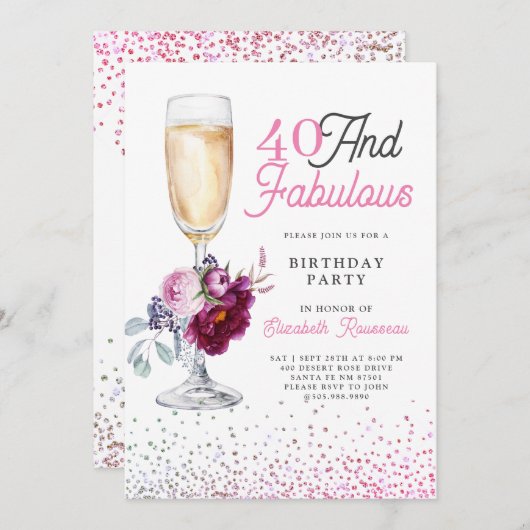 Invitation 40 Et Fabuleuse fête d'anniversaire (Devant / Derrière)