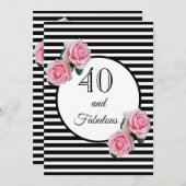 Invitation 40 et fabuleuse fête d'anniversaire glam noir blan (Devant / Derrière)
