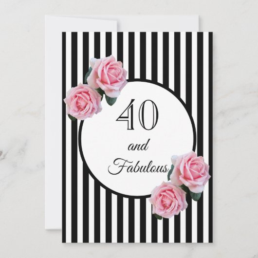 Invitation 40 et fabuleuse fête d'anniversaire glam noir blan (Devant)