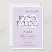 Invitation 40 et fabuleuse fête d'anniversaire moderne violet (Devant)