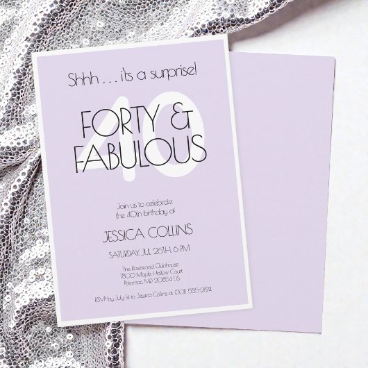Invitation 40 et fabuleuse fête d'anniversaire moderne violet