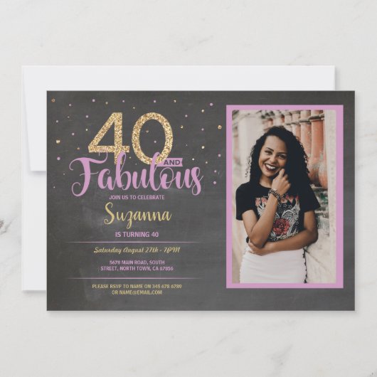 Invitation 40 et fabuleuse fête d'anniversaire rose 40e Gold  (Devant)