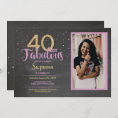 Invitation 40 et fabuleuse fête d'anniversaire rose 40e Gold  (Devant / Derrière)