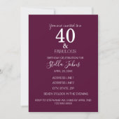 Invitation 40 Et Fabuleuse fête d'anniversaire rose violet bl (Devant)