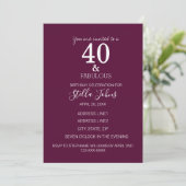 Invitation 40 Et Fabuleuse fête d'anniversaire rose violet bl (Debout devant)