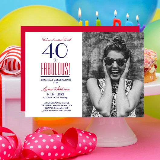 Invitation 40 et fabuleuse Photo 40e fête d'anniversaire