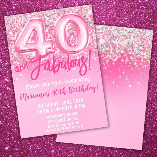 Invitation 40 et fabuleux Anniversaire Parties scintillant ro