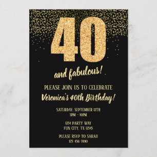 Invitation 40 Et fabuleux Black and Gold 40th