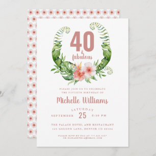 Invitation 40 et fabuleux blush rose 40e anniversaire