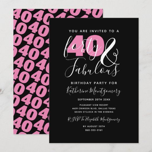 Invitation 40 Et fabuleux Elégant 40ème Anniversaire (Devant / Derrière)