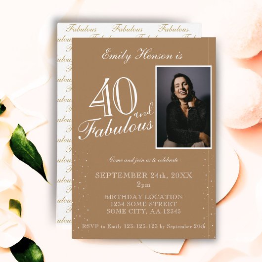 Invitation 40 et fabuleux Elegant Beige Photo Anniversaire