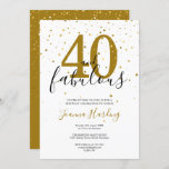 Invitation 40 et fabuleux Elegant Gold et Noir Anniversaire<br><div class="desc">Cet élégant script chic 40 et fabuleuse invitation à l'anniversaire de confetti stars or peut être personnalisé avec les détails de votre fête d'anniversaire définis dans le texte moderne. Le verso a assorti les étoiles d'or confetti sur un arrière - plan d'or gratuit. Conçu par Thisisnotme©</div>