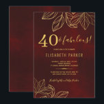Invitation 40 et fabuleux fête d'anniversaire 40 ans rouge fo<br><div class="desc">Modèle d'invitation de fête d'anniversaire 40 ans élégant et luxueux inspiré de l'époque vintage avec feuilles et feuillage sur un fond antique en Bourgogne rouge profond et en détresse. ----- L'invitation convient pour toutes les saisons et les étapes élégantes des fêtes d'anniversaire - trente, quarante, cinquante, soixante, soixante-dix, quatre-vingts, quatre-vingt-dix,...</div>