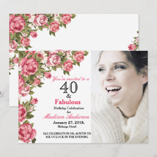 Invitation 40 et fabuleux floral   40e anniversaire Invitatio