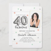 Invitation 40 et fabuleux Foil Balloon Stars Photo Anniversai (Devant)