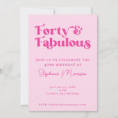 Invitation 40 et fabuleux Gras Typographie rose Anniversaire (Devant)
