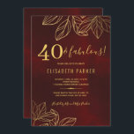 Invitation 40 et fabuleux or rouge foncé fête du 40e annivers<br><div class="desc">Luxe élégant vintage inspiré 40e anniversaire modèle d'invitation de fête avec feuillage feuille sur un arrière - plan antique bordeaux profond en détresse. — L'invitation convient à toutes les saisons des fêtes d'anniversaire jalons - trente, quarante, cinquante, soixante, soixante-dix, quatre-vingts, quatre-vingt-dix, cent - ou autres célébrations d'anniversaire. Il est entièrement...</div>