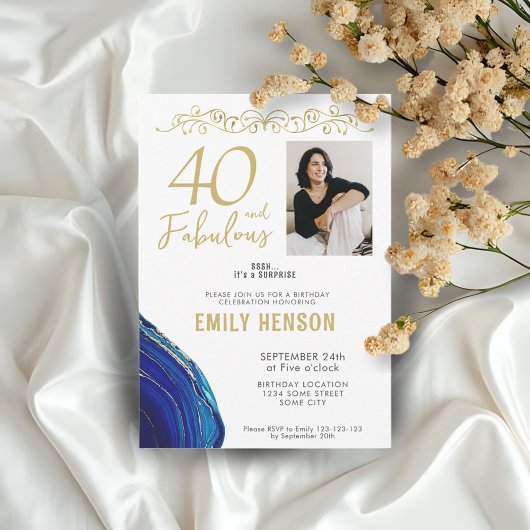 Invitation 40 et fabuleux ornement d'or 40e anniversaire Phot